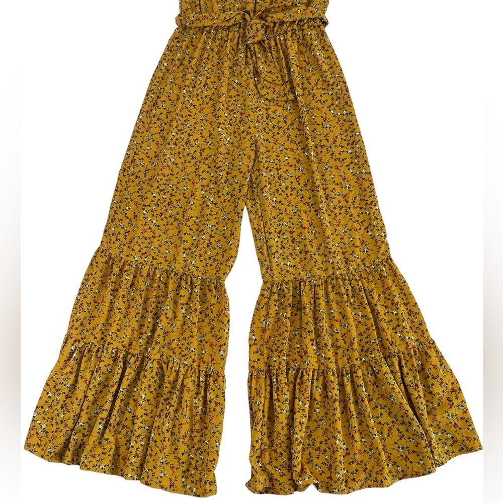 UMGEE Ruffled Strapless Flare Jumpsuit Medium - Ditsy Floral Tiered Comfy - Picture 5 of 10